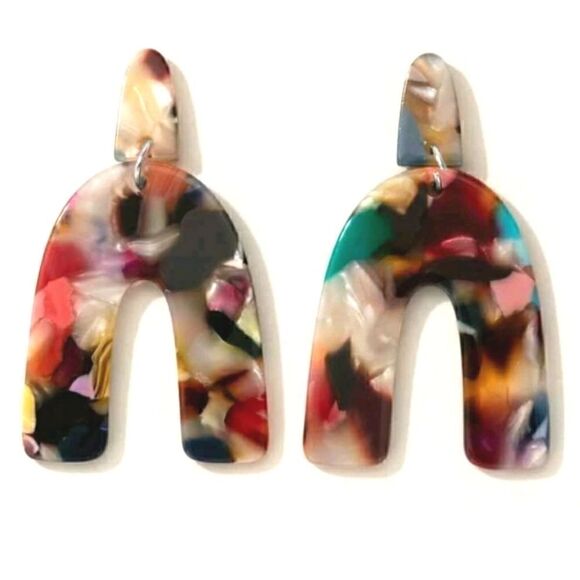 Colorful Acrylic Dangle Shoe Horse Shaped Earrings - Picture 1 of 10